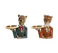 Figura Decorativa DKD Home Decor 17,5 x 11 x 23,5 cm Azul Dorado Marrón Leopardo Colonial (2 Unidades)