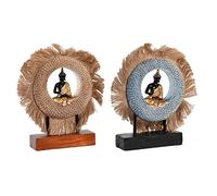 Figura Decorativa DKD Home Decor 19 x 6 x 25 cm Beige Azul Buda Oriental (2 Unidades)