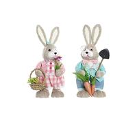 Figura Decorativa DKD Home Decor 20 x 17 x 49 cm Azul Rosa Marrón Conejo (2 Unidades)