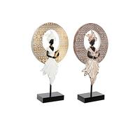 Figura Decorativa DKD Home Decor 21 x 7,5 x 38,5 cm Beige Dorado Marrón Blanco Colonial Africana (2 Unidades)