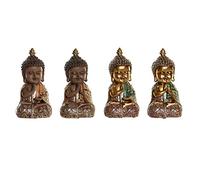 Figura Decorativa DKD Home Decor Beige Dorado Buda Oriental 10,5 x 9 x 19,5 cm (4 Piezas)