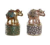 Figura Decorativa DKD Home Decor Beige Dorado Elefante Colonial 9 x 9 x 17 cm (2 Unidades)