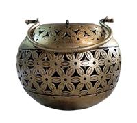 Figura Decorativa Étnica de Metal Jarrón Portavelas Redondo. Floreros. Iluminación. Adornos y Esculturas. Decoración Hogar. Regalos Originales. 13 x 13 x 11 cm.