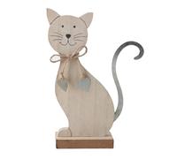 Figura Decorativa Gato para Colocar: Escultura de Madera y Metal con diseño Gato, decoración para estantería hogar, Regalo Gatos, pequeña marrón Plata, 19 x 11 cm