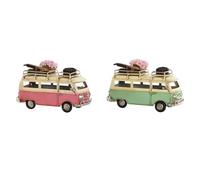 Figura Decorativa Home ESPRIT Furgoneta Verde Rosa Vintage 17 x 8 x 11 cm (2 Unidades)