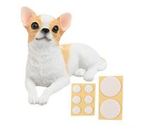 Figura detallada de jardín de resina de chihuahua sentado, diseñada para resistencia a la intemperie y decoración al aire libre (caqui blanco)