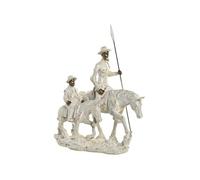 Figura Don Quijote y Sancho Panza a Caballo con lanzas de Resina Blanco y Dorado 28.5x13x33 cm