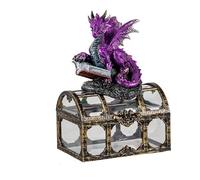 Figura Dragon Morado sobre baul de Resina Pintado a Mano 7x9x13 cm