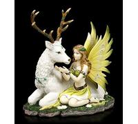 Figura Elfos Blanco, Liegenden Ciervo - Adoration Fantasy-Figur, con Piedras Semipreciosas Decorado, Pintado a Mano