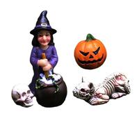 Figura en miniatura de Halloween - Calabaza de calavera de bruja | Jardín | Estilo del Día de los Muertos, para paisajes de jardín de terror al aire libre, se adapta a la colección de niños y