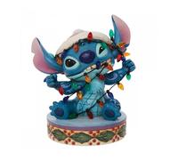 Figura enesco disney stitch envuelto en luces de navidad