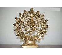 Figura étnica de latón del Señor Nataraj, ídolo religioso, estatua de latón, danza Shiva, valiosa coleccionable, hecha a mano decorativa para el hogar (20 cm de oro)