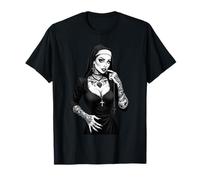 Figura femenina gótica en hábito con arte de serpiente y cruz Camiseta