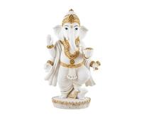 Figura Ganesha de pie Blanca y Dorada Resina Pintada a Mano 28 cm