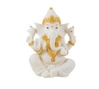 Figura Ganesha removedor de obstáculos, patrono de Las Artes, Ciencias y señor de la abundancia Blanco y Dorado de Resina Pintado a Mano 15 cm