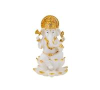 Figura Ganesha removedor de obstáculos, patrono de Las Artes, Ciencias y señor de la abundancia Blanco y Dorado de Resina Pintado a Mano 8.5 cm