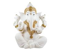 Figura Ganesha sentada Blanca y Dorada Resina Pintada a Mano 36 cm