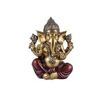 Figura Ganesha Sentado removedor de obstáculos, patrono de Las Artes, Ciencias y señor de la abundancia Dorado de Resina Pintado a Mano 15 cm