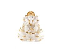 Figura Ganesha sobre Flor Blanca y Dorada Resina Pintada a Mano 8 cm