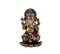 Figura Ganesha sobre Loto removedor de obstáculos, patrono de Las Artes, Ciencias y señor de la abundancia Dorado de Resina Pintado a Mano 16 cm