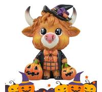 Figura genérica de Highland Cow de Halloween | Figura Campaña Bovino Escocés | Vaca de resina Decoración de mesa y estante Fiesta de Halloween