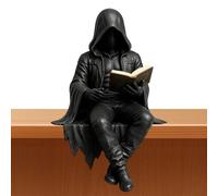 Figura gótica oscura de la parca 2026, estatua de esqueleto sentado con capucha, libro de lectura, misteriosa escultura de arte oscuro para estantería, hogar, oficina, escritorio, decoración de