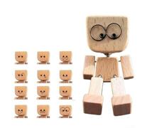 Figura interactiva de hombre de madera agitada, cabeza de madera natural con 12 caras intercambiables para decoración de escritorio de coche y hogar