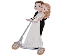 Figura madera 7,5cm. adhesivo Novios Patinete Elec, Pack de 6