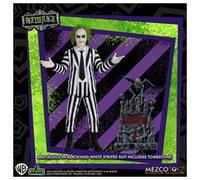 Figura Mezco Toyz Beetlejuice Striped Suit 9,5 cm con Lápida Decorativa