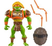 Mattel Figura de acción Michelangelo MOTU x TMNT Turtles of Grayskull con peluca He-Man y armadura
