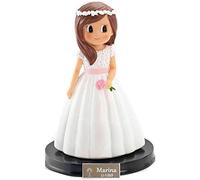 Figura para tarta de comunión - Niña comunión personalizada con nombre y fecha - Recuerdo figura pastel - Niña con flor margarita (CORONA)