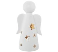 Figura portavelas de un Angel de Ceramica en Blanco y Dorado 16x13x31 cm