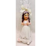 Figura Primera comunión niña Tarta Morena Original Decorada y Personalizada con Nombre y Fecha muñeco Pastel Pelo Largo y Deportivas