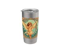 Figura Querúbica Con Una Guirnalda De Flores De Margarita Vaso térmico de acero inoxidable de doble pared
