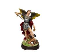 Figura San Miguel Arcángel Coloreada Estatua de San Miguel Arcángel Hecha con Resina Pintada a Mano Figura Religiosa para Regalar Decoración Religiosa y del Hogar 24 cm Devoción Católica Fe Navidad