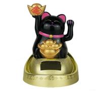 Figura solar automática de gato de la suerte que agita a mano mejora tu espacio de trabajo con alegría y buena fortuna (negro)