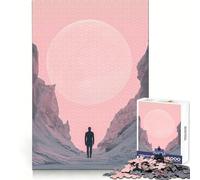 Figura Solitaria bajo una Luna Gigante Rompecabezas de 1000 Piezas para Adolescentes Juego de lógica Tiempo de Juego cálido Pieza de colección de Arte de Corte preciso (38x52cm)