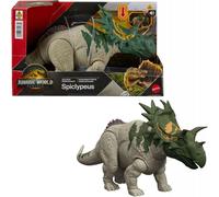 Mattel Jurassic World: El Renacer, Spiclypeus Rugido salvaje Juguete de dinosaurio, figura articulada con ataque de cabezazo y embestida y sonido, controlados con la cola, juego digital, JGB89