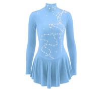 Figura Vestido De Patinaje De Las Mujeres/Vestido De Patinaje Sobre Hielo Sky Blue Velvet Girls' Formación De Manga Larga De La Competencia Del Desgaste Del Patinaje Transpirable Sólido(3XL)
