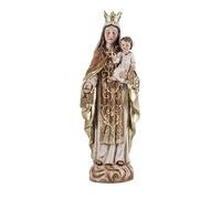 Figura Virgen del Carmen patrona de la Armada Española y de los Marineros de Resina Pintada a Mano Estilo Madera Clara de 30 cm
