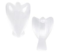 Figuras de ángel de la guarda de bolsillo talladas a mano de selenita, mini estatua de piedras preciosas naturales de Reiki, amor, paz y curación 1.8 '' - Juego de 2