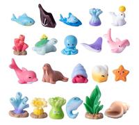 Figuras de animales marinos - 21 pequeñas criaturas marinas | Figuras de vida marina coloridas de resina realista interactivas a granel para recuerdos de fiesta, baño, juego