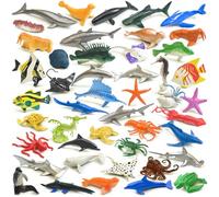 Figuras de animales marinos en miniatura - Juego de criaturas oceánicas realistas de 46 piezas | Modelos de juguetes de vida marina, favores de fiesta del mundo submarino, regalo educativo de aprendiz