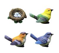 Figuras de Aves en Miniatura y Nido Kit de Nido Adorno de pájaros de jardín de Resina para decoración de jardín al Aire Libre 4 Piezas, pájaros de jardín de Resina