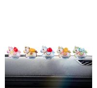 Figuras de caballo en miniatura, de tablero para coches, 5 piezas divertidas de Año Nuevo, exhibición creativa de escritorio de poni pequeño pintado a mano, estatuilla interior con temática de