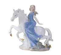 Figuras de caballos de pie Estado de decoración de una niña montando un caballo blanco, escultura de arte de arte de la estatua de cerámica de princesas, decoraciones creativas de la sala de estar,