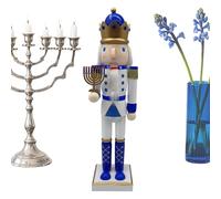 Figuras de cascanueces de madera - Coleccionables de soldado de Hanukkah | Estatua blanca y azul para decoración de Navidad, gabinete, estante, chimenea, ventana, mostrador, mesa | Decoración