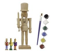 Figuras De Cascanueces De Madera Sin Terminar Para Navidad, Cascanueces Soldado DIY En blancos Para Pintars, Cascanuece Navideños Gigante Con Kit Pintura Y Pincel, Pinta Tus Propios Cascanuece(A)