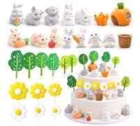 Figuras de Conejos Miniatura - Decoración para Tarta de Pascua, Jardín de Hadas, Terrario - Regalo de Cumpleaños, Primavera, Decoración del Hogar (Decoración para Tarta 3)