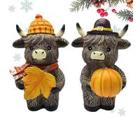 Figuras de de las tierras altas de Acción de Gracias - Figuras de ganado de las tierras altas de otoño, escultura de de resina para el hogar, chimenea, comedor, centro de mesa, decoración de